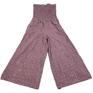 O'Neill S Smocked Cotton Linen Jumpsuit Polka Dot Wide Leg‎ Cropped Beach